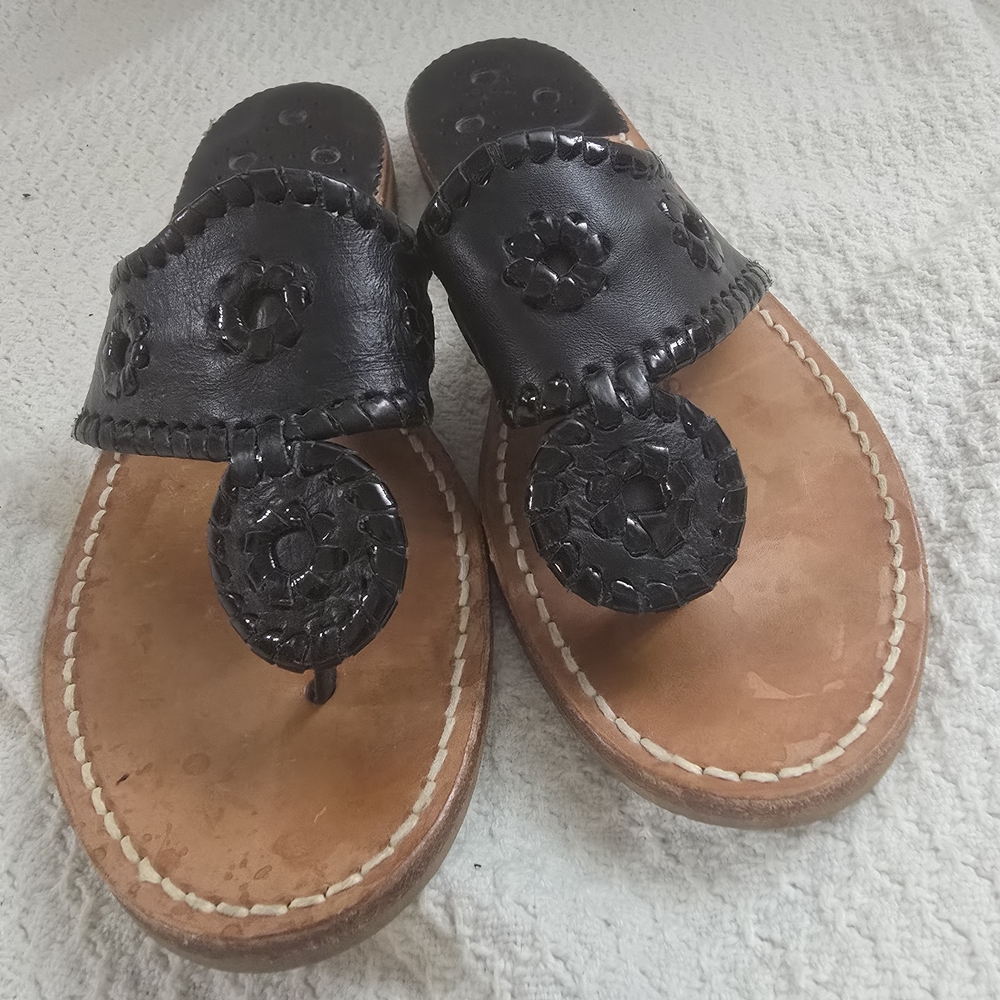 Jack Rogers Black and Tan Leather Sandals